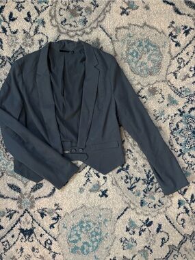 Dark Slate Gray Crop Blazer - Classic Tailored Jacket